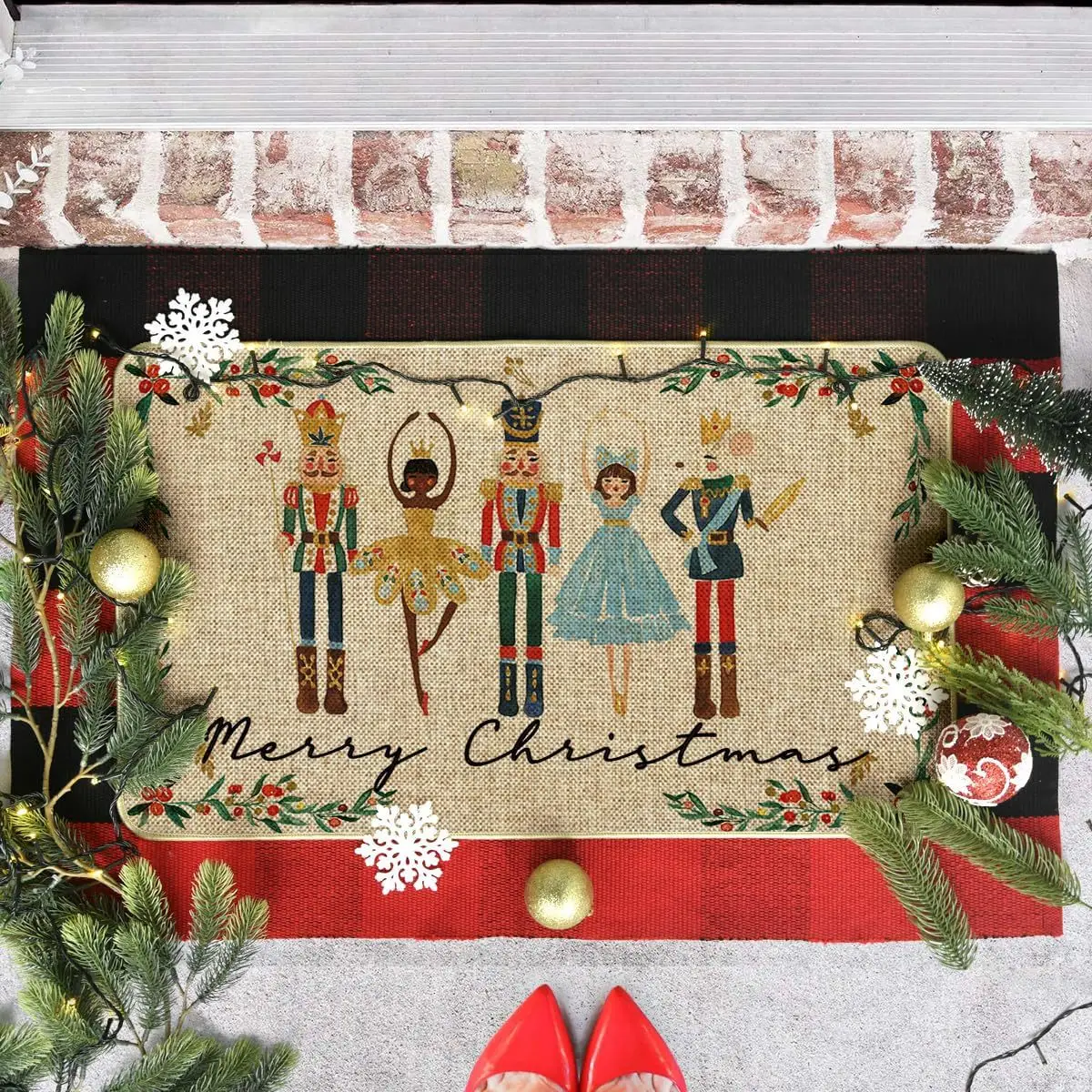 VIKAMA1PC Christmas Holiday Decoration Nutcracker Carpet Entry Entryway Wear Resistant Dirty Mat Bedroom Mat Home Decor