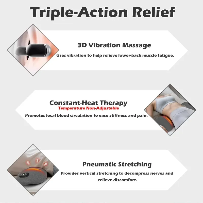 3 in 1 Lower Back Massager for Pain Relief Deep Tissue,Smooth Spine Triple Fusion Back Massage Support Pillow for Bed,Chair - view 4