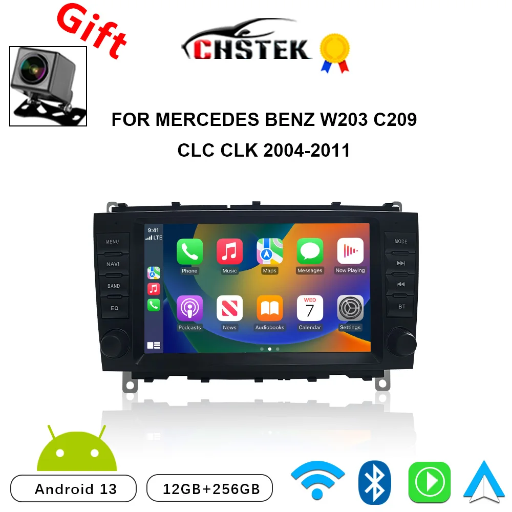 CHSTEK Car Radio Android 13 Carplay For Mercedes Benz W203 C-Class CLC CLK C209 A209 200K 2004-2012 Navigation Bluetooth WIFI 4G