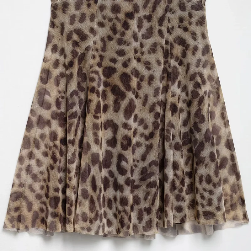 HXAO Tule Slip Damesjurk Mouwloos Luipaardprint Mini-jurk Zomer Vintage Strand Korte Jurken Stropdas Backless Sexy Jurk 088