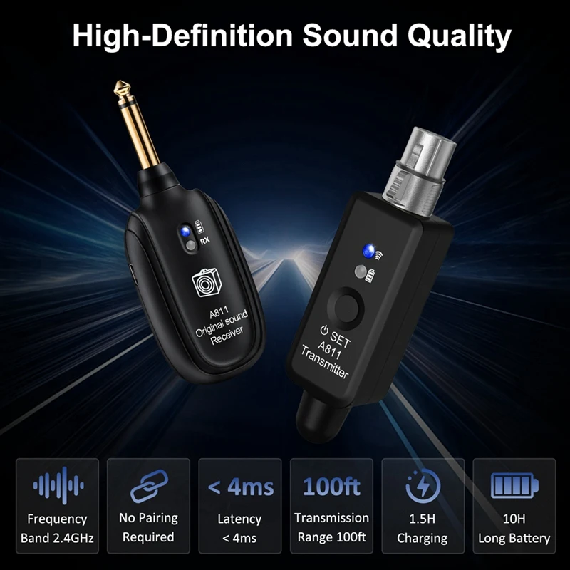 Wireless Transmission System 2.4G Dynamic 48V Condenser Mic Wired to Wireless XLR Microphone-ABHG