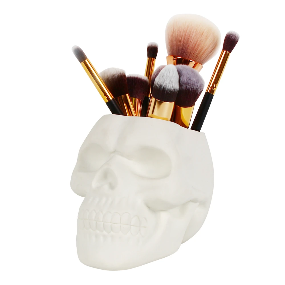 New Skull Small Flower Pot Makeup Brush bucket Skull Halloween Party Decorations Supplies Office Organizer Accessory Props Gift