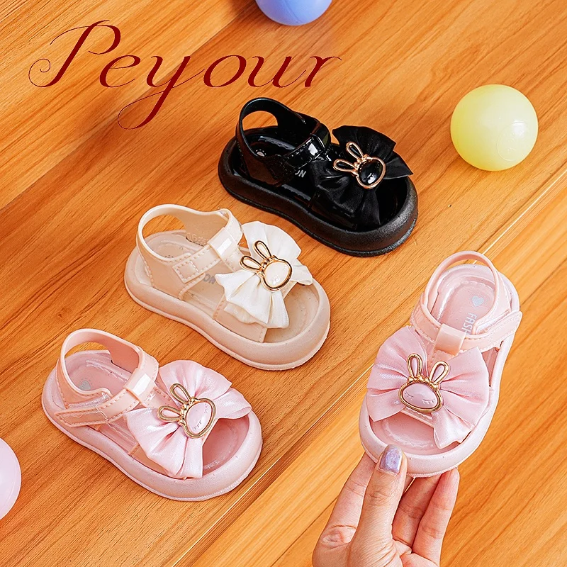 Trendy Cute Cartoon Sequin Bowknot Sandals For Baby Girls, Breathable Non-slip Walking Shoes For Summer