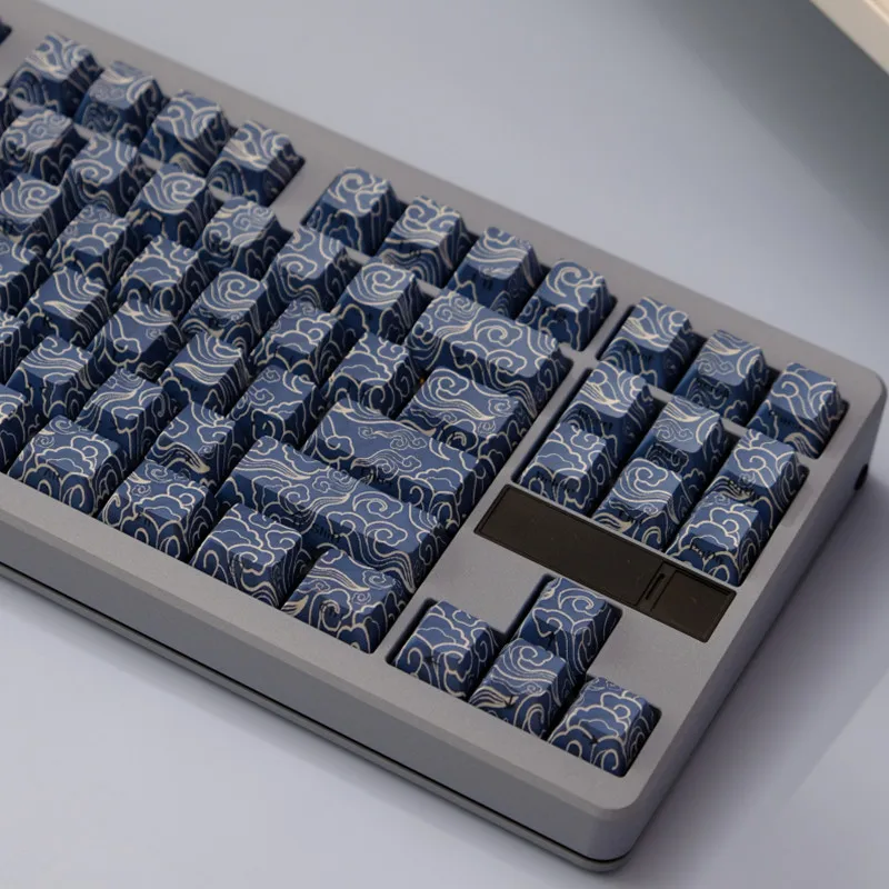 PBT Material Keycaps Set, Sea Wave, Side Light, Sublimação Dye, Perfil Cherry, Interruptor MX, GK75, GK96, 136 Chaves