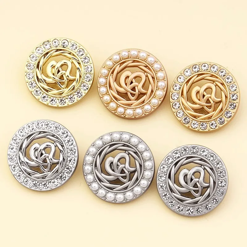10Pcs 18-25mm High end pearl studded rhinestone round gold silver button women's windbreaker sweater cardigan coat button N1025