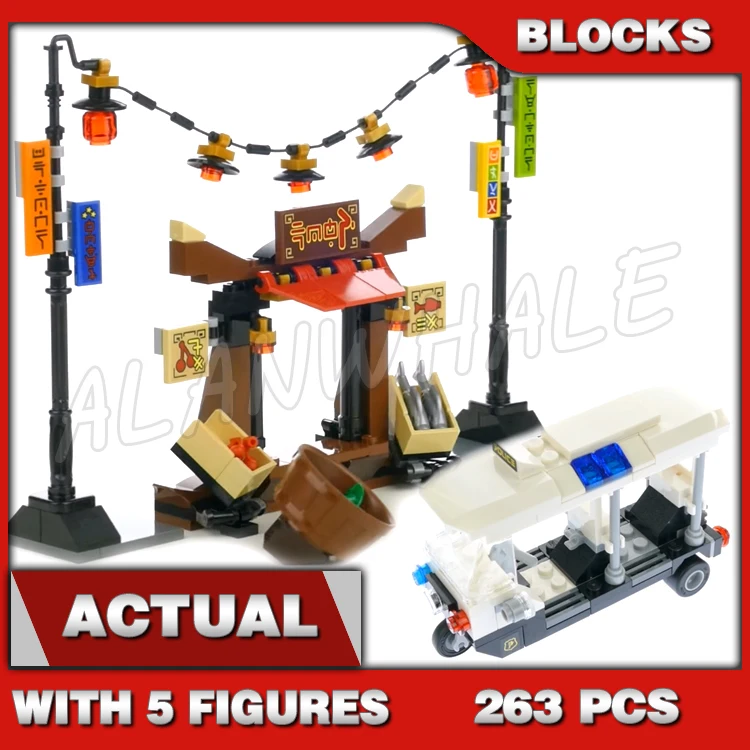 263pcs Shinobi City Chase Shark Army Street Food Stall Lampposts Lantern Chain 10714 Building Blocks Toy Compatible with Model