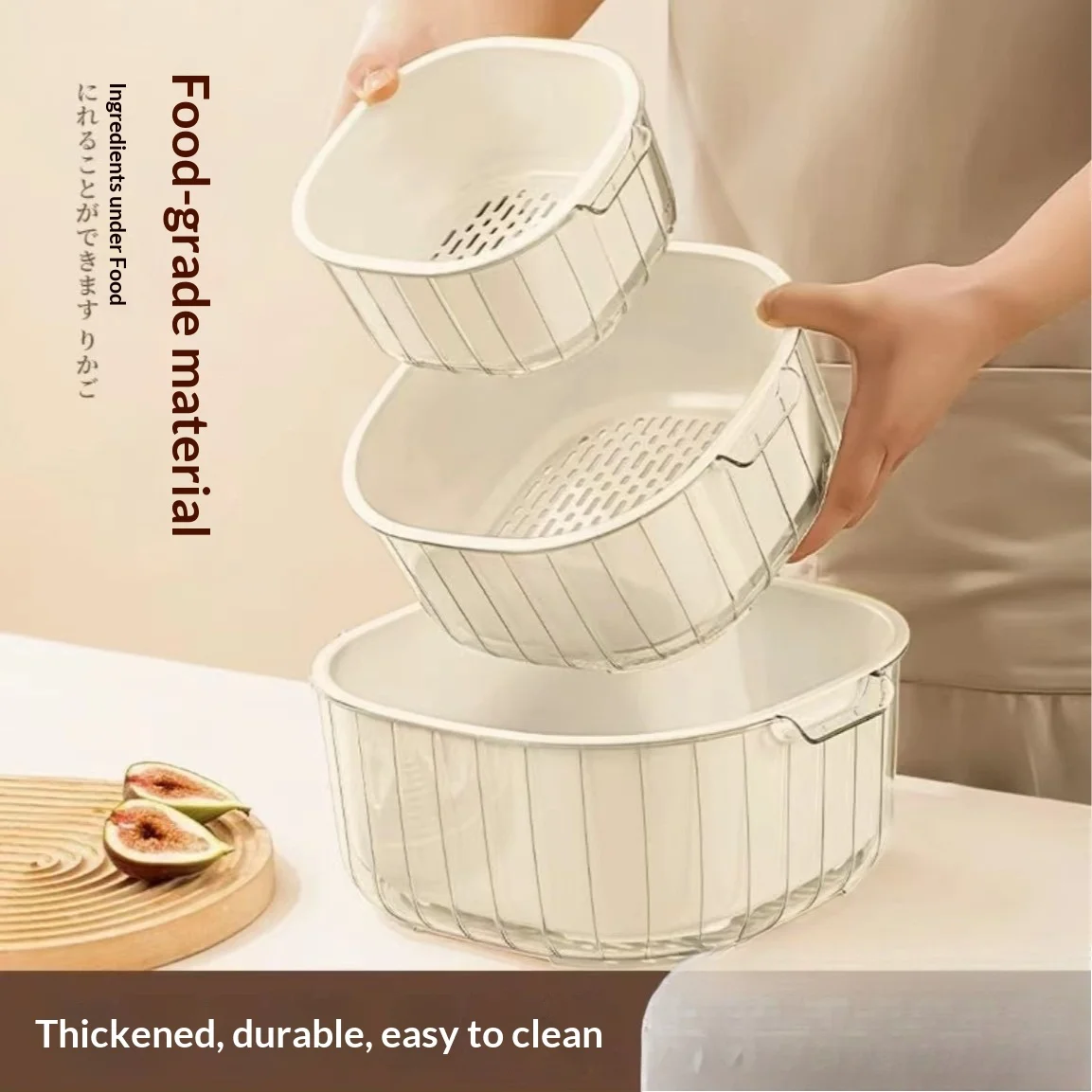 PET Kitchen Washing Basin PP Double Drain Basket Multi-functional Modern Simple Vegetable Basket Washing Baskets
