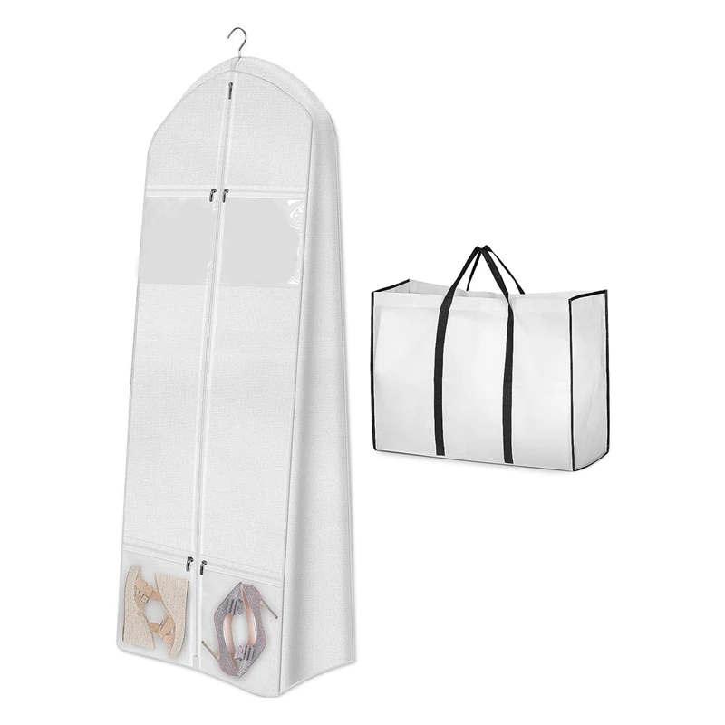 Portable 70In Garment Bag With Bride Tote Bag 8In Gusseted Dress Bags For Gowns Long 4 Pockets Dress Cover