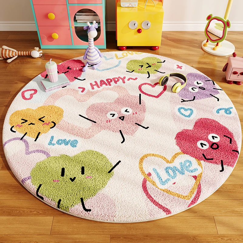 

Cartoon Style Bedroom Decor Round Carpet Thick Plush Carpets for Living Room Fluffy Soft Children's Rug Home Washable Floor Mat
