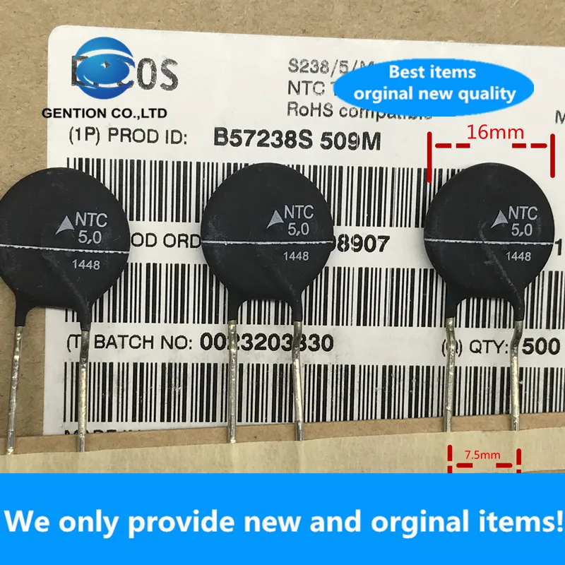 10PCS 100% New original B57238S509M NTC5.0 NTC power thermistor 5 Euro imported NTC5D-16 black 6.4A