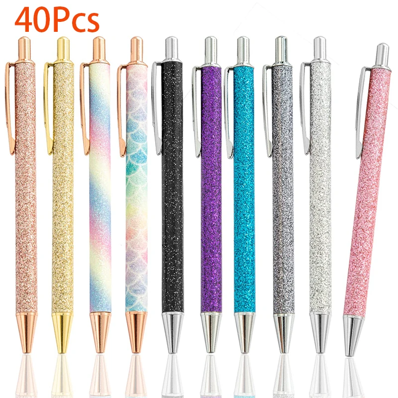 sparkle fancy caneta esferografica para mulheres cute sparkly click canetas de metal caneta multicolor retratil para jornalismo e escola 40 pcs 01