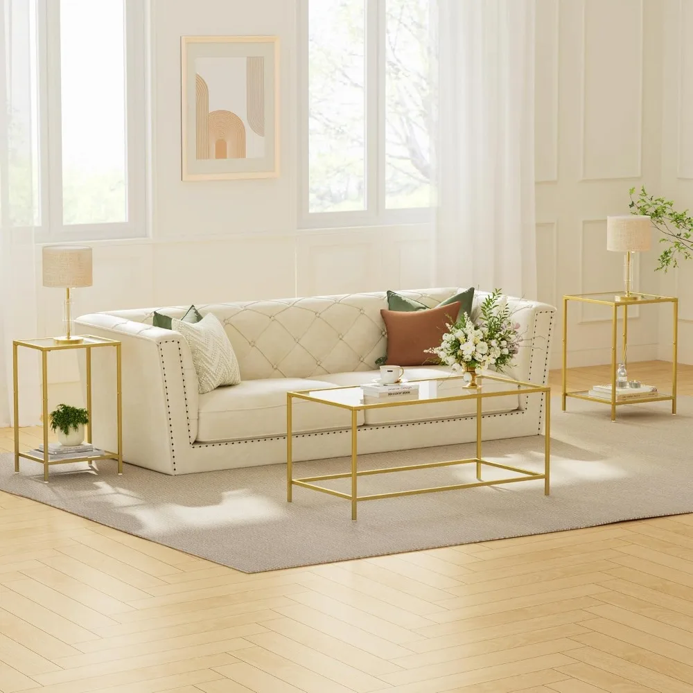 طاولة قهوة زجاجية، طاولة قهوة مستطيلة حديثة لغرفة المعيشة، طاولة شاي مركزية بسيطة مع إطار معدني قوي لـ Apa