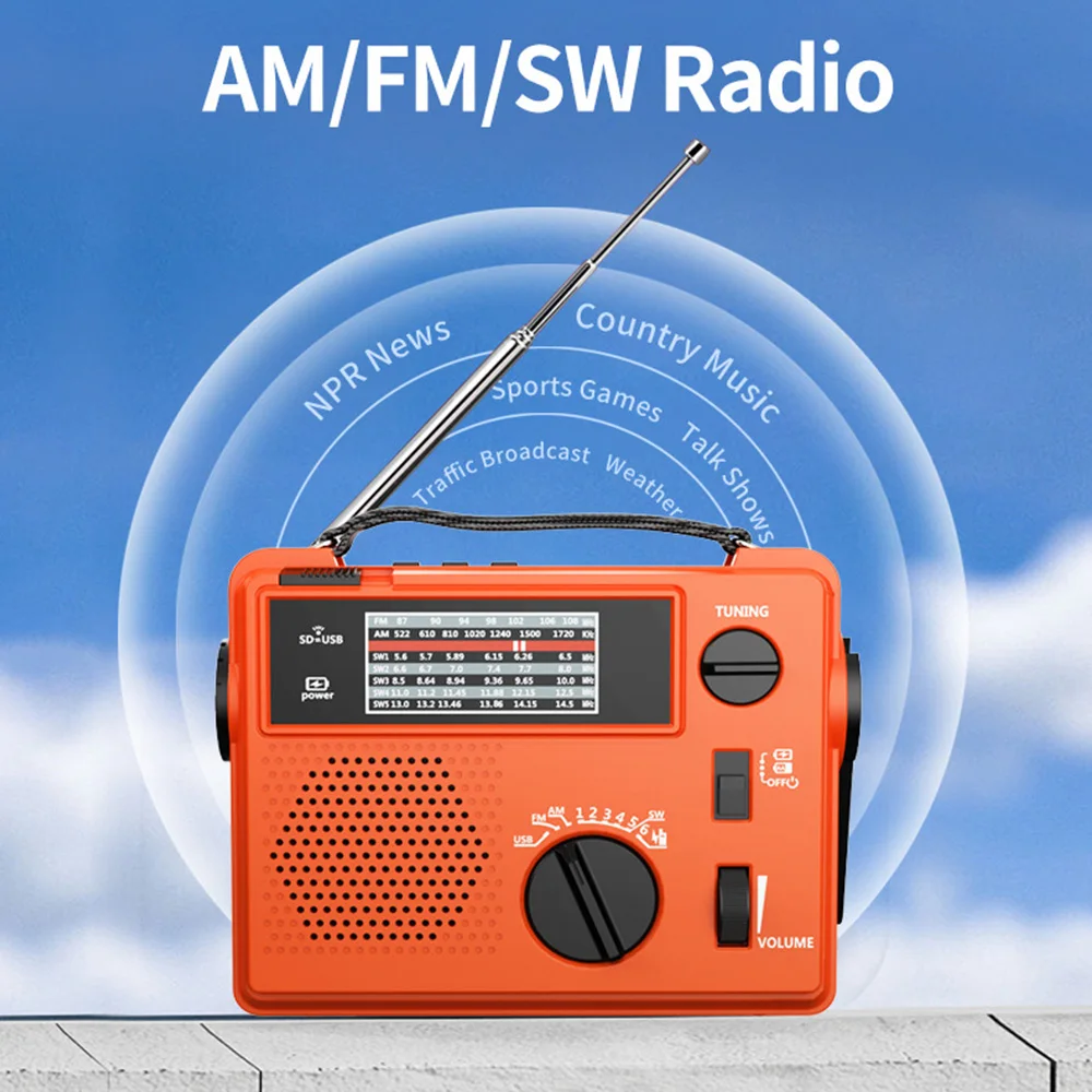 Hot AM/FM/SW Radio Emergency Radio Hand Crank Weather Radio Support SD Card/U Disk Flashlight SOS Alarm Power Bank Dropshipping
