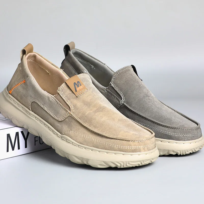

Men's spring and summer new breathable and comfortable soft soled canvas shoes for lazy people casual shoes for one foot