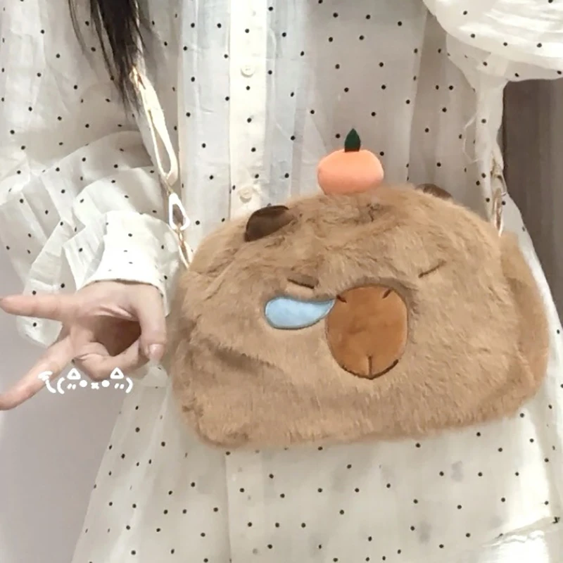 Kawaii Capybara Plush Backpack For Women Versatile Cartoon Capibala Crossbody Bag Large Capacity Tote Bag Kids Gift Outdoor Bag