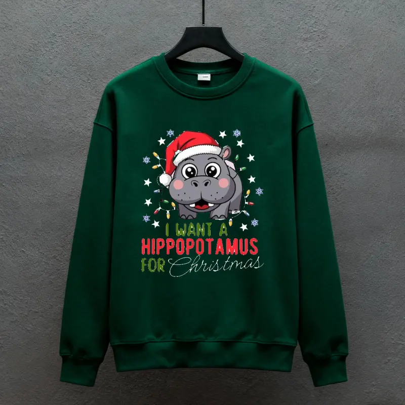 Voglio un ippopotamo per Natale Felpa con cappuccio Ippopotamo Luci Felpa Ippopotamo Carino Autunno e Inverno Ropa De Mujer Regalo donna