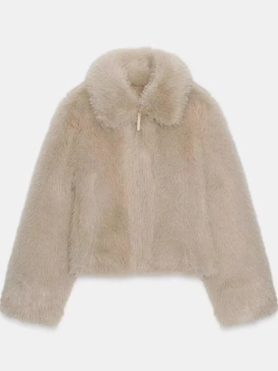 سترة أنيقة ذات وجهين بتأثير الفرو الصناعي للنساء، إحساس راقي، إصدار جديد للخريف، تصميم أنيق مع إغلاق بالسحاب وأكمام طويلة