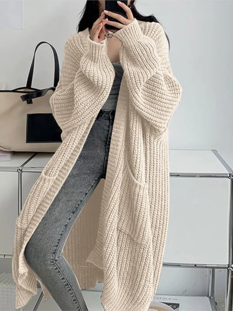 

Casual Knit Cardigan Lady Fashion Solid Long Sleeve Loose Sweater Loose Tops For Women Holiday Streetwear Women's Clothing New