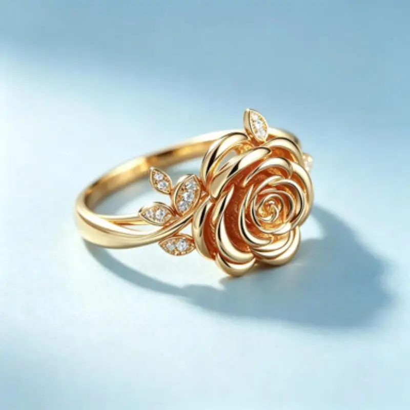 Delicate Rose Rings for Women Rose Gold Glitter Trendy Jewelry for Wedding Prom Valentine Gift