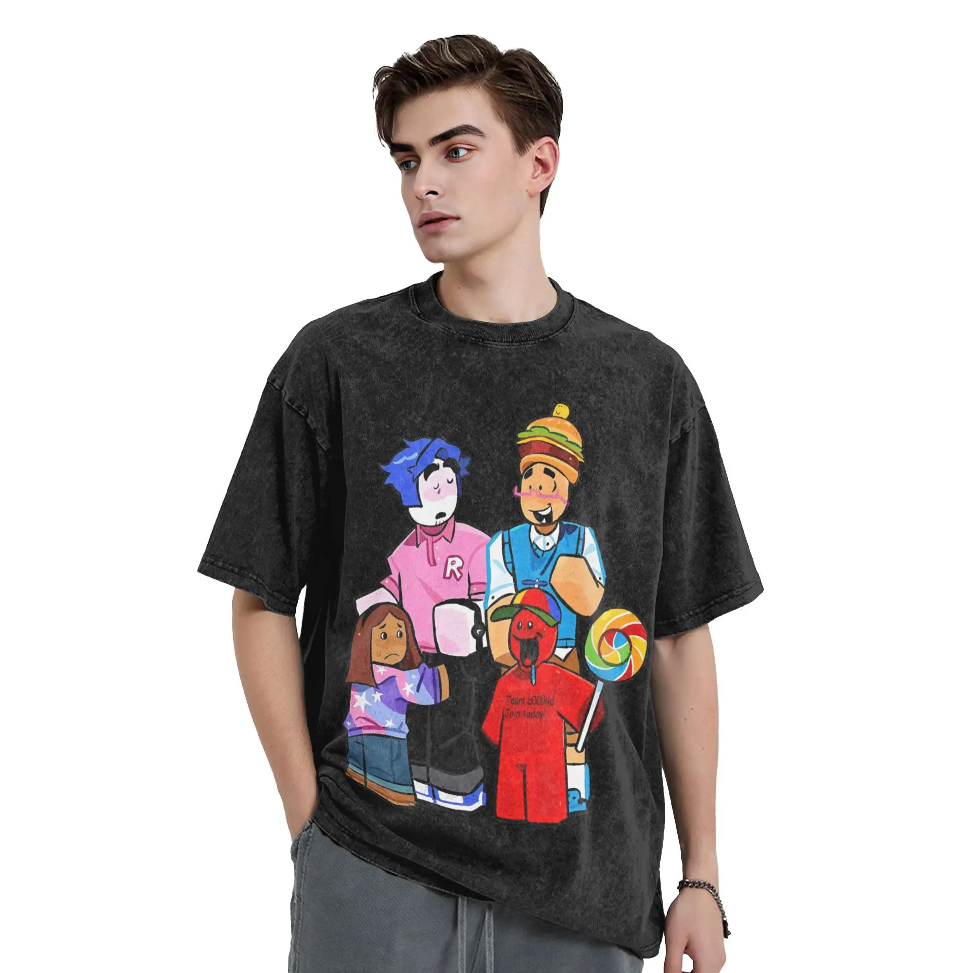 تي شيرت Forsaken Team للرجال من القطن الخالص تي شيرت أنيق برقبة دائرية تي شيرت بأكمام قصيرة ملابس مقاس كبير