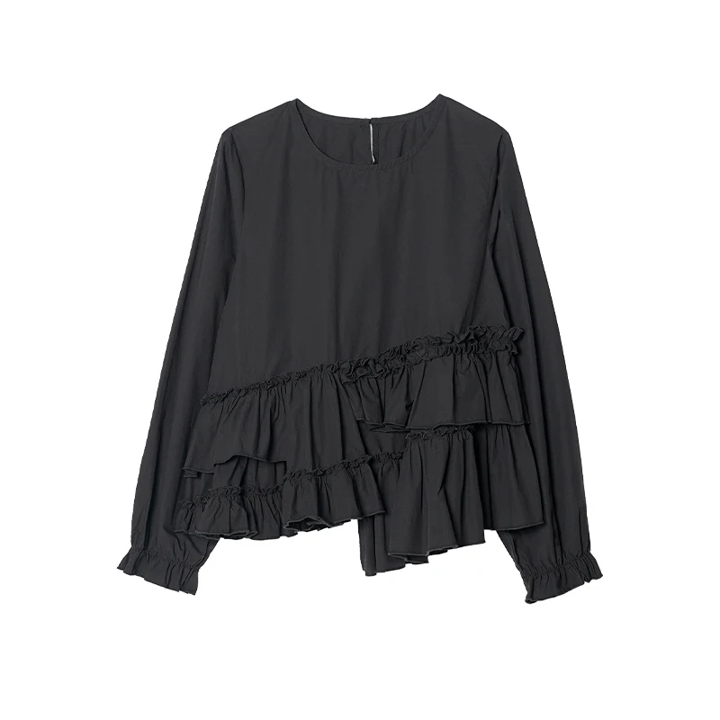 

Retro-style Loose Shirt Irregular Ruffle Decoration Weekend Strolls/Art Exhibitions Embracing Lazy Fashion Sense 255041