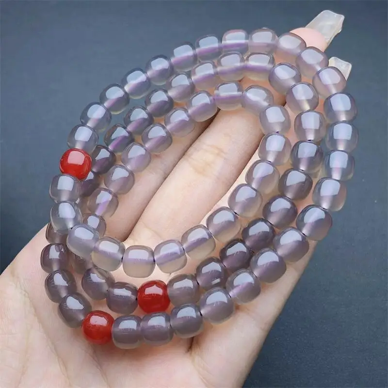 7.5MM Natural Purple Tobacco Chalcedony Triple Circle Bracelet Fortune Energy Bangle Mineral Woman Amulet Jewelry Gift 1PCS