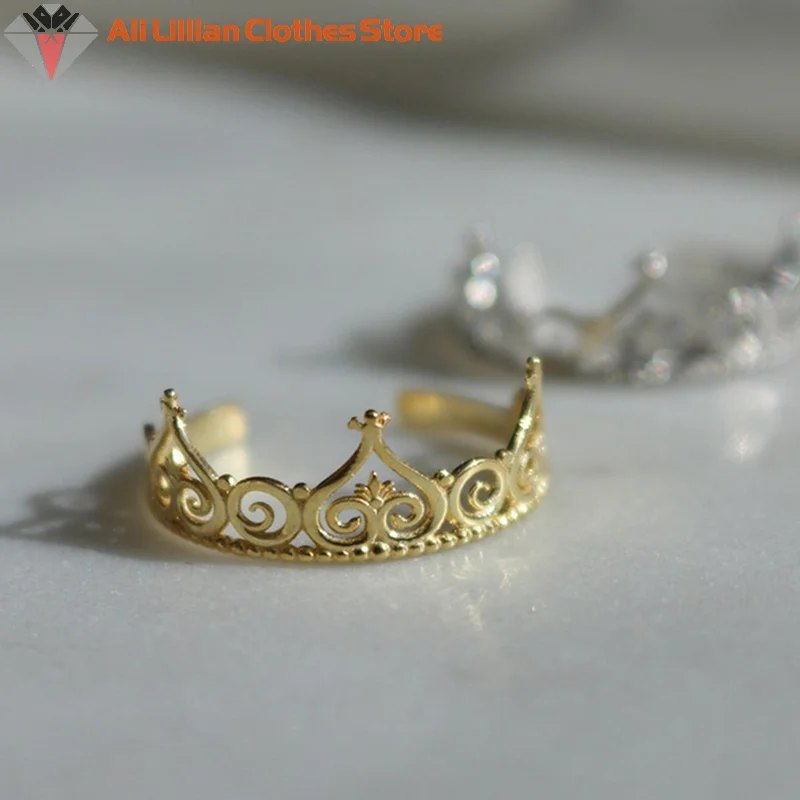 Princess Ring Cartoon As The Princess And The Pauper Jewelry Adjustable Gold Silver Color Crown Ring For Girl Gift