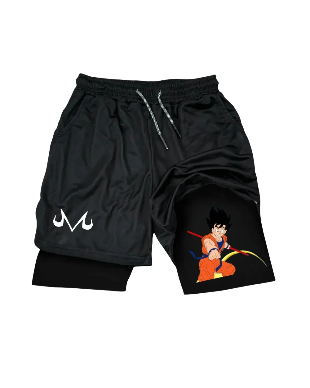 

Dragon Ball Black Sports Shorts Men's with Goku Fighting Pose and White M Logo Anime Gym Pants Summer Casual Streetwear