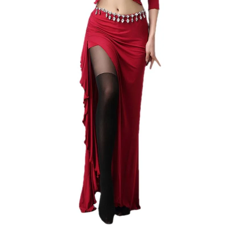 Women Professional Sexy Oriental Belly Dance Skirt Female Competition Maxi Shining Spilt Long Spanish Costume Swing Dancer Dress