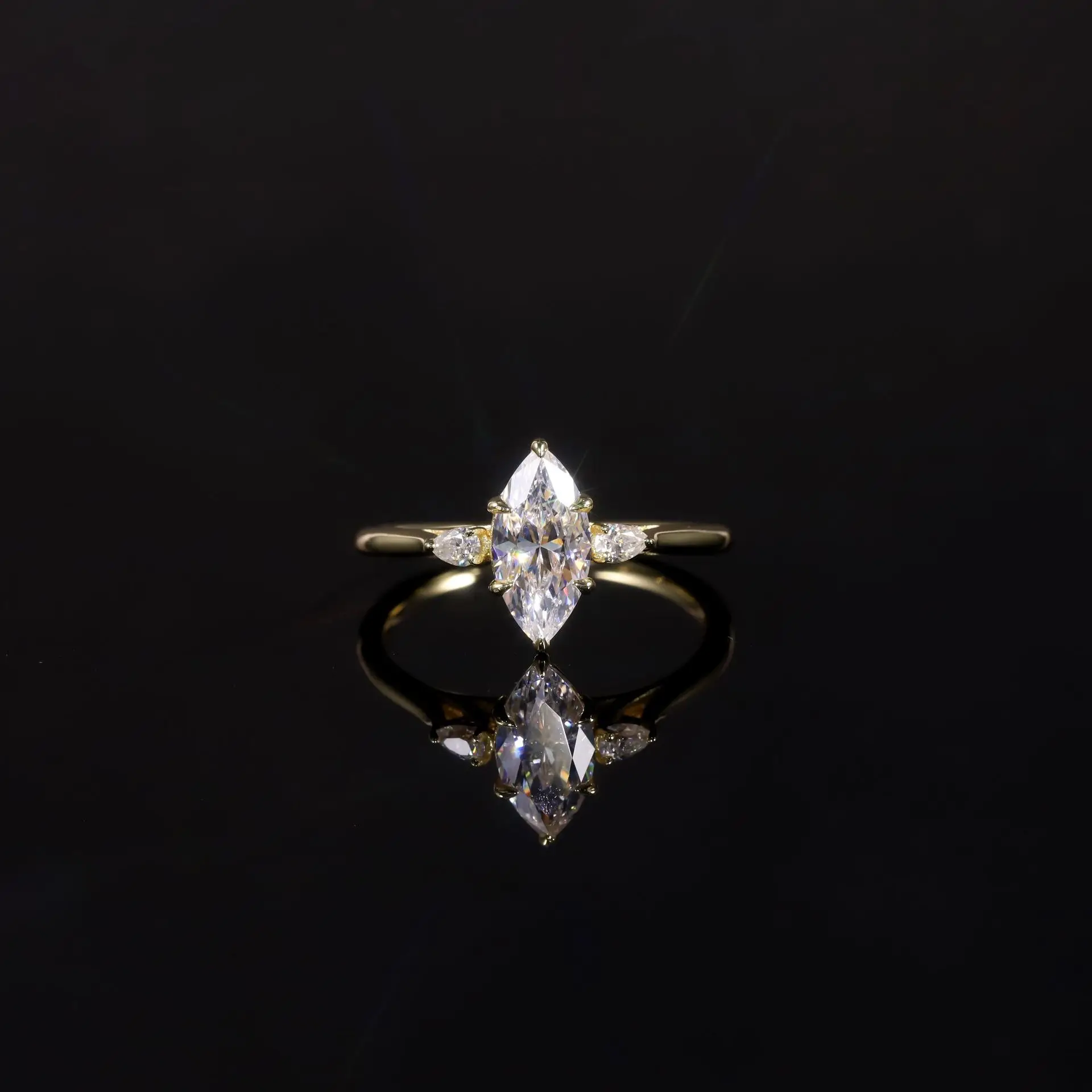 Veeie Veein Jewelry S925 Sterling Silver Set Cultured Diamond Ring Horse Eye Diamond Ring 1 Carat Wedding Ring Olive Shaped Moza