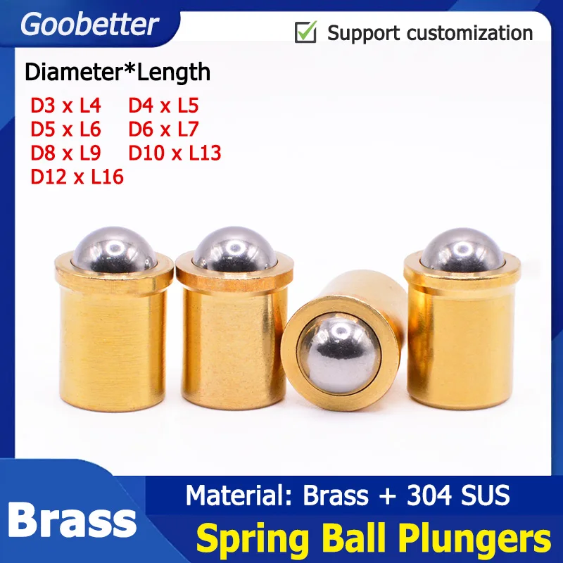 1-50pcs Brass Ball Plungers 2/3/4/5/6/8/10/12/13/16mm Press 304 Stainless Steel Spring Plunger Straight Push Fit Ball Plunger