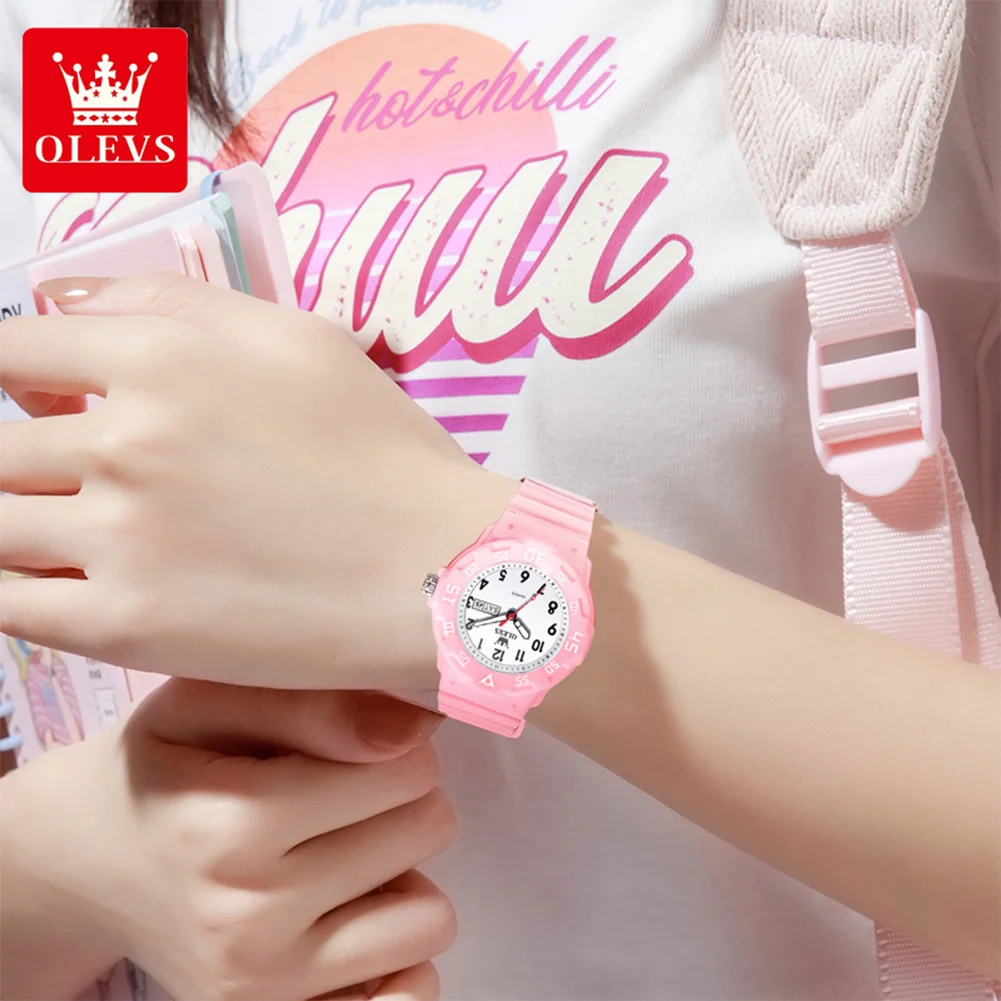 OLEVS 5659 Women Quartz Watch Fashion Dual Calendar Waterproof Watch For Women Number Scale Student Wristwatch Silicone Strap