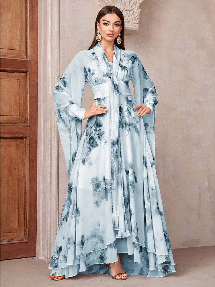 

TOLEEN Women's Spring/Summer 2024 New in Casual Elegant Floral Print High Waist Bell Sleeve Maxi Long Dress For Vacation Party