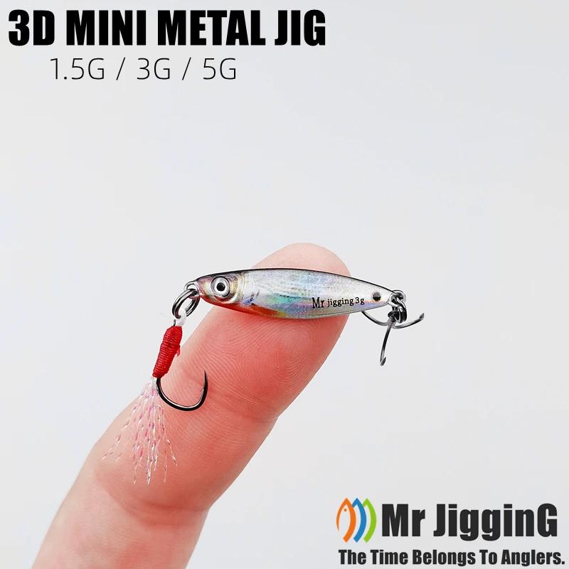 Mr JigginG 5szt 1.5/3/5g 3D Mini Lure Metal Cast Jig Spoon Jigging Pesca Fish Micro Fishing Lure Artificial Bait Akcesoria