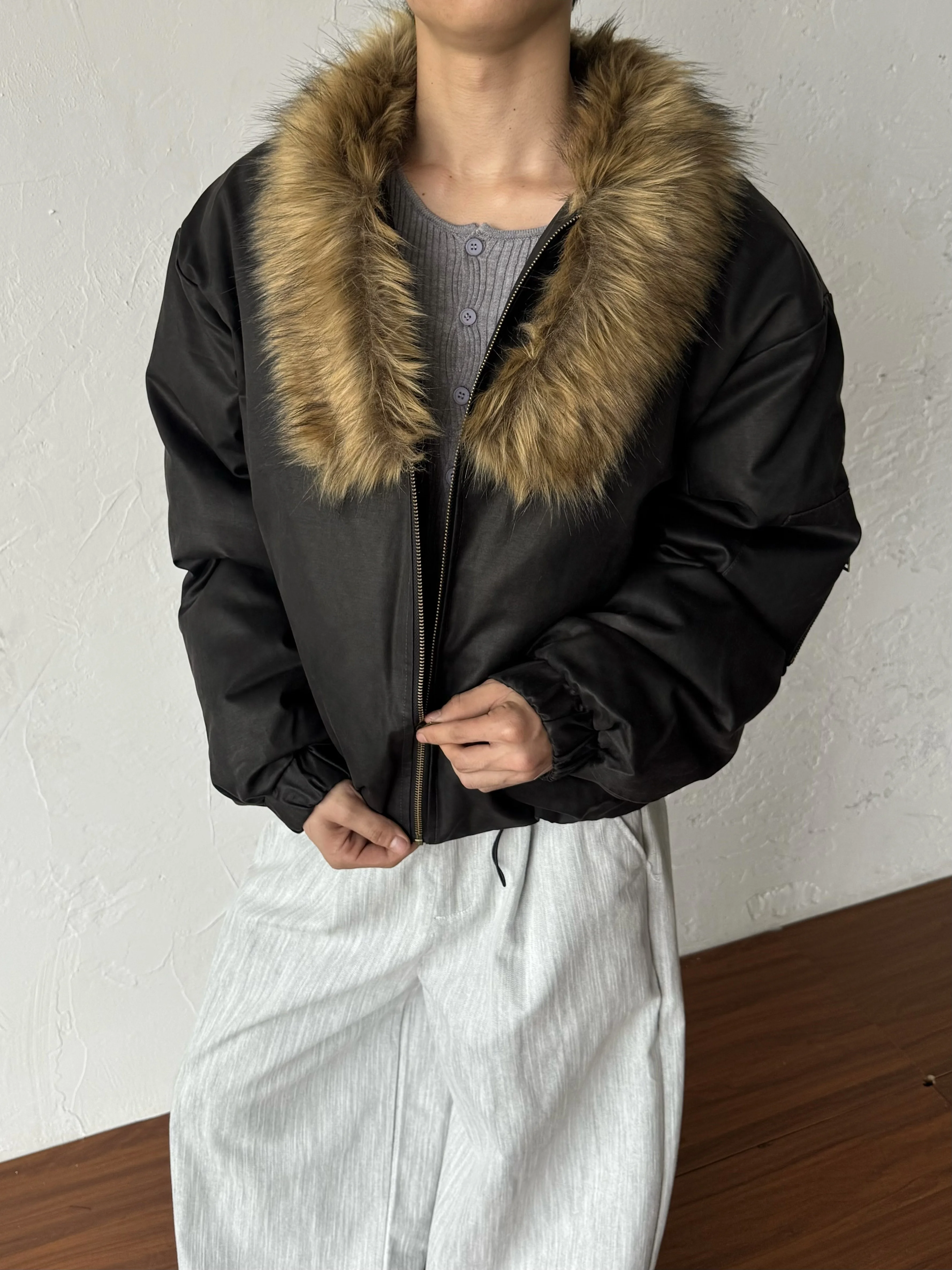 14GSL Winter Short PU Leather Jacket Adjustable Collar Warmth Youth Fashion Loose Fit Long Sleeve Zipper Closure  Color
