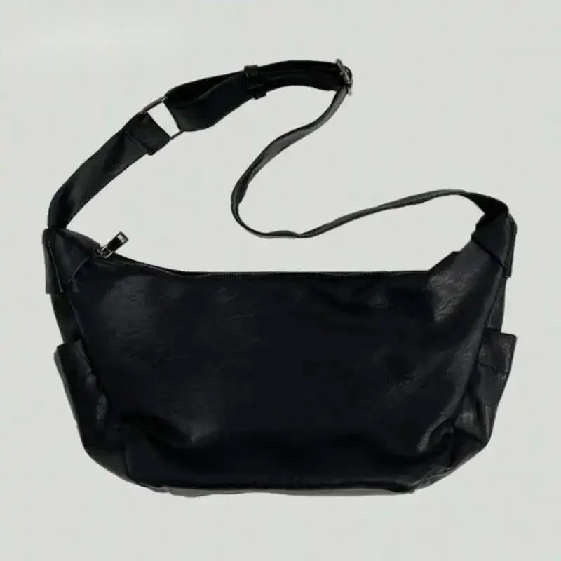 

Simple Male Hobos Bag PU Leather Crossbody Bags New Trendy 2024 Fashion Zipper Black Women Commuting Style 9C40P8
