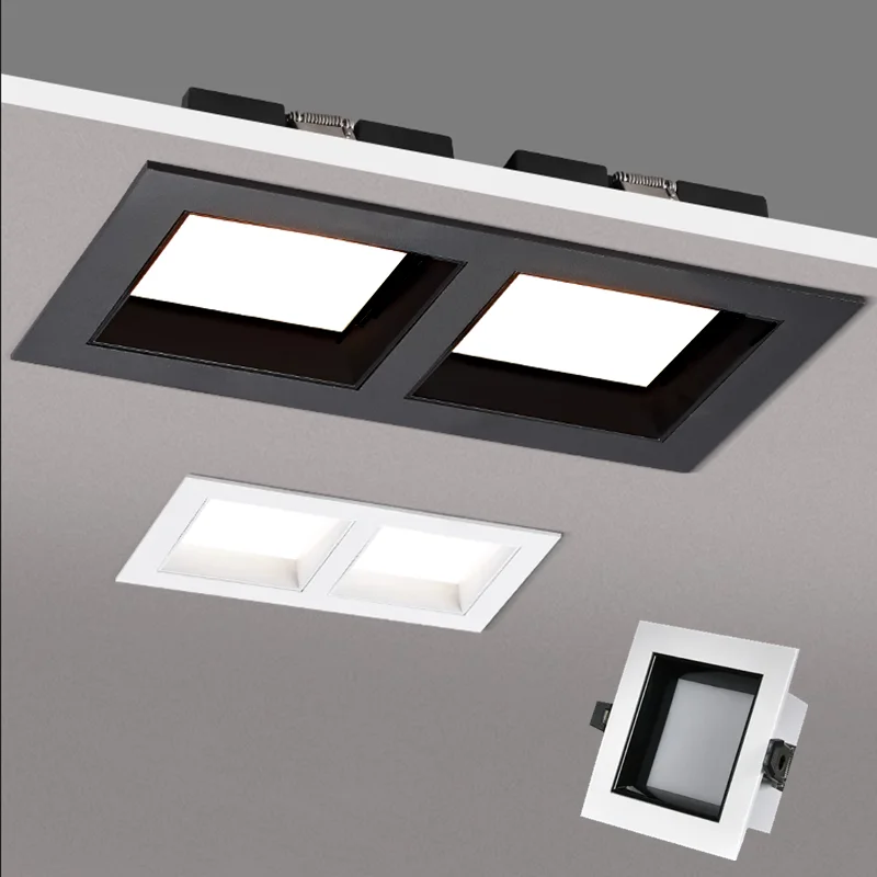 Ultra-thin recessed square anti-glare LED downlights 36W 7W single-head and double-head dimming ceiling lights AC110V 220V
