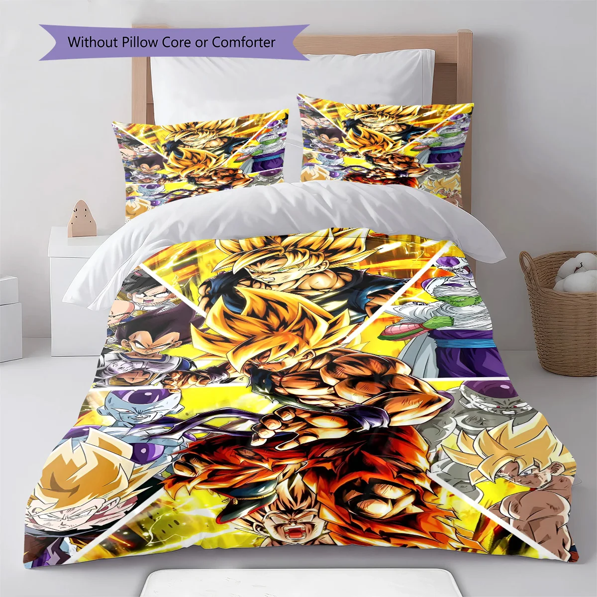 Juego de Ropa de Cama con Diseño de Dragon Ball, Funda de Edredón de Anime, Juego de Ropa de Cama Suave de Poliéster -QJY