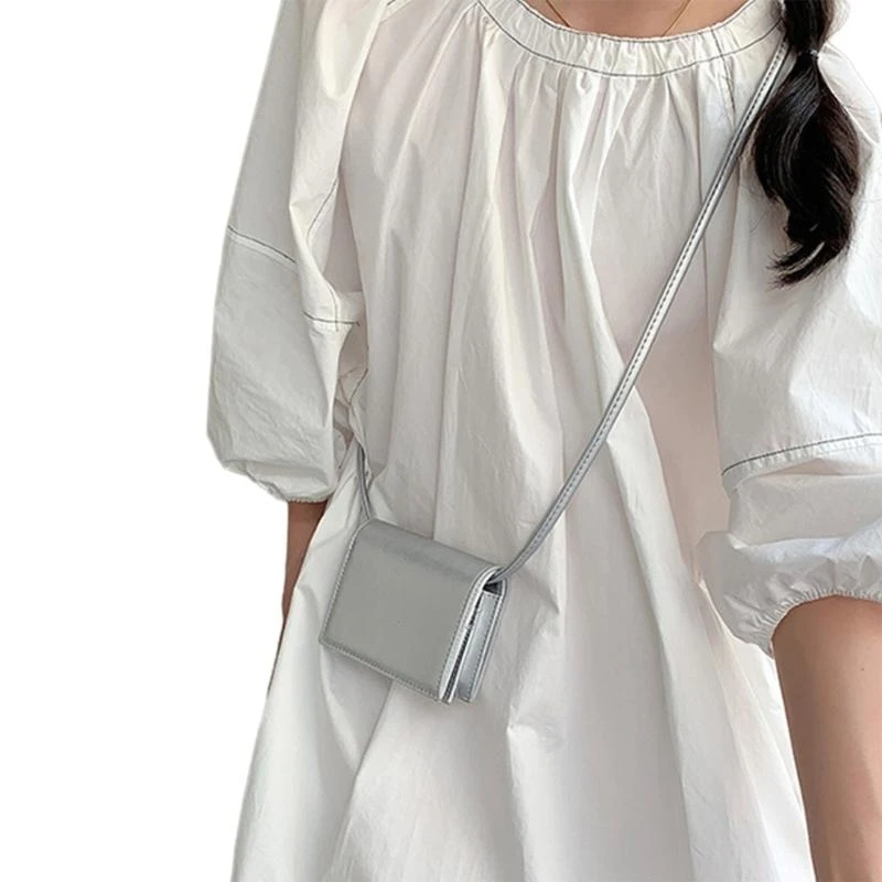 

G5AE Fashionable Small Square Shoulder Bag with Cover PU Leather Solid Color Crossbody Purse Wallet with Card Holder