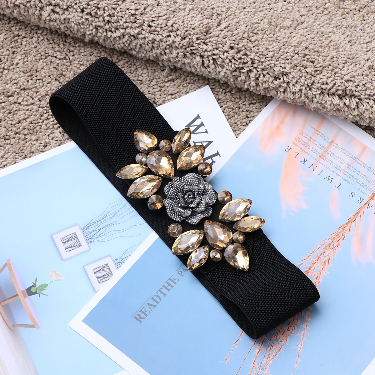 Rose Waist Women Women Belt Elastic Dress Belt Adjustable Tawny Floral Waist Accessory