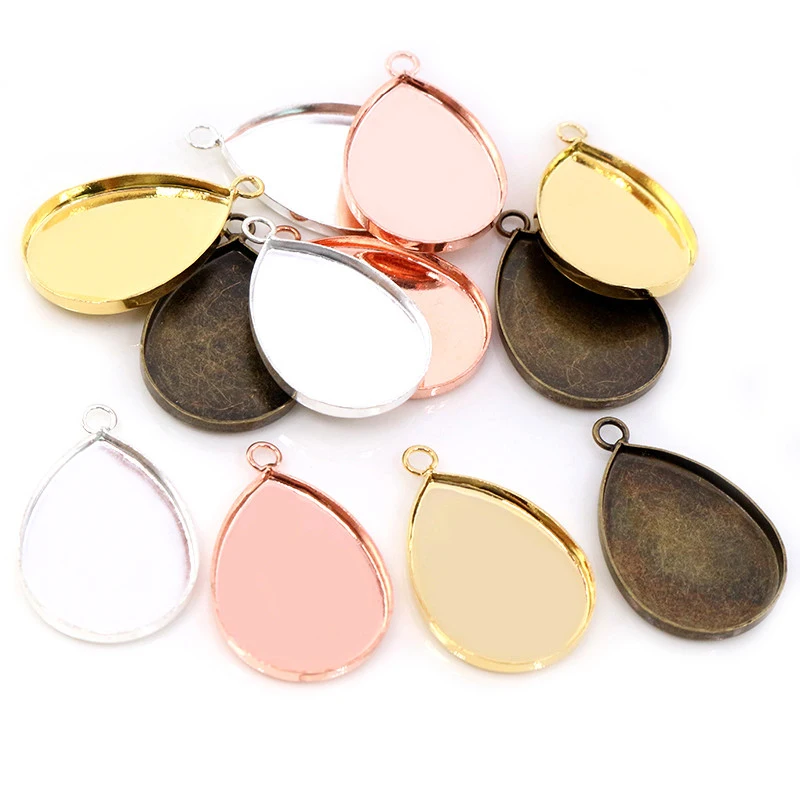 10pcs 18x25mm High Quality 4 Colors Plated Copper Drop Style Tooth Cabochon Base Cameo Settings Cabochon Cameo Base