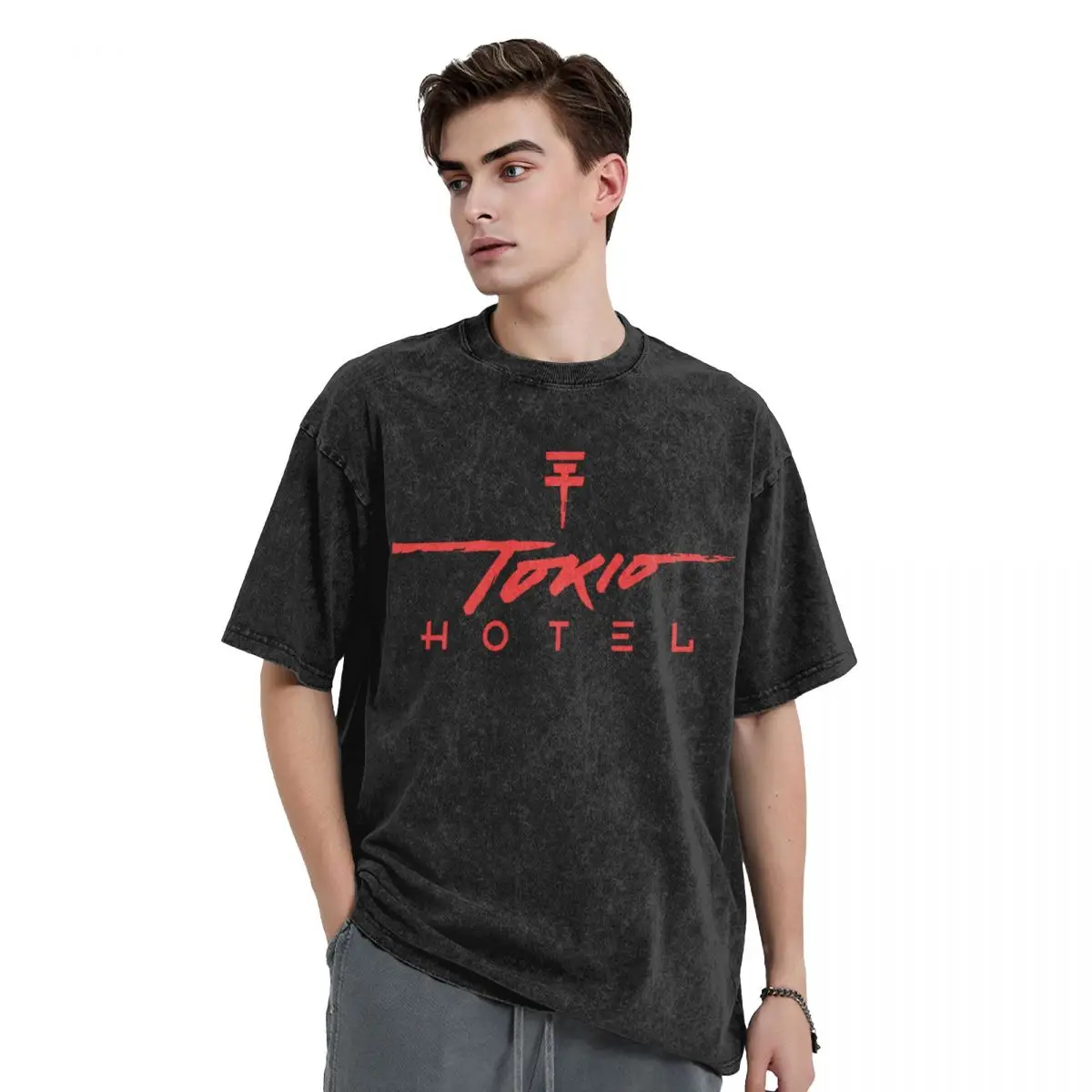 Tokio Hotel Band Crew R woman Men Washed T-Shirt Hot stamping Print Tees,Harajuku Cotton Tshirt Men's Summer Short Sleeve Tees