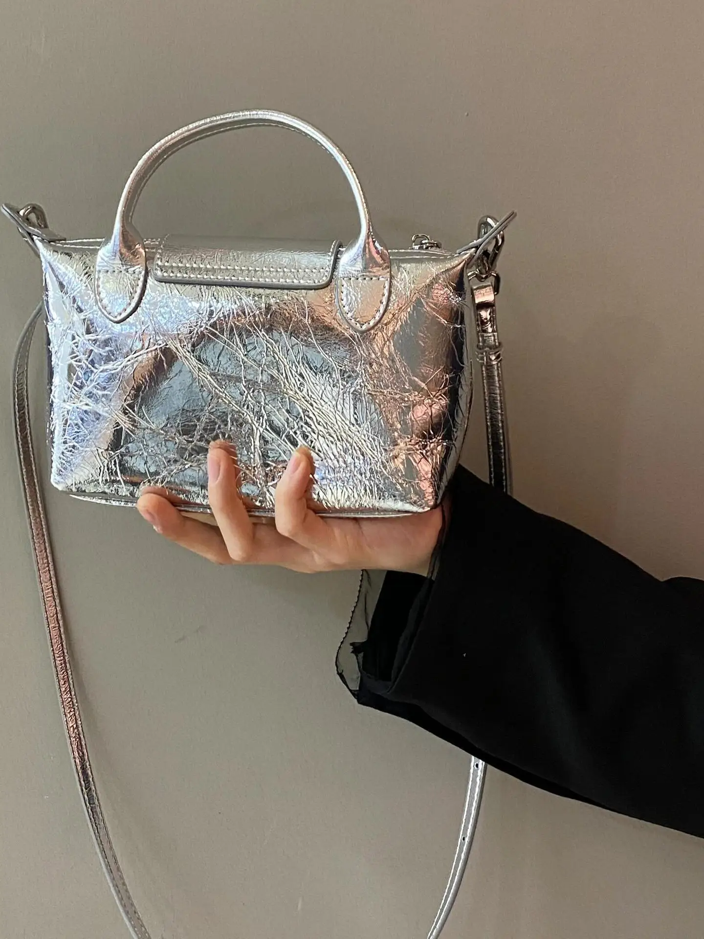 

ZAR FENDEN Silver Dumpling Bag Women's Handbag Commuter Crossbody Bag Sli Color Blo PU Leather Single oulder Bag