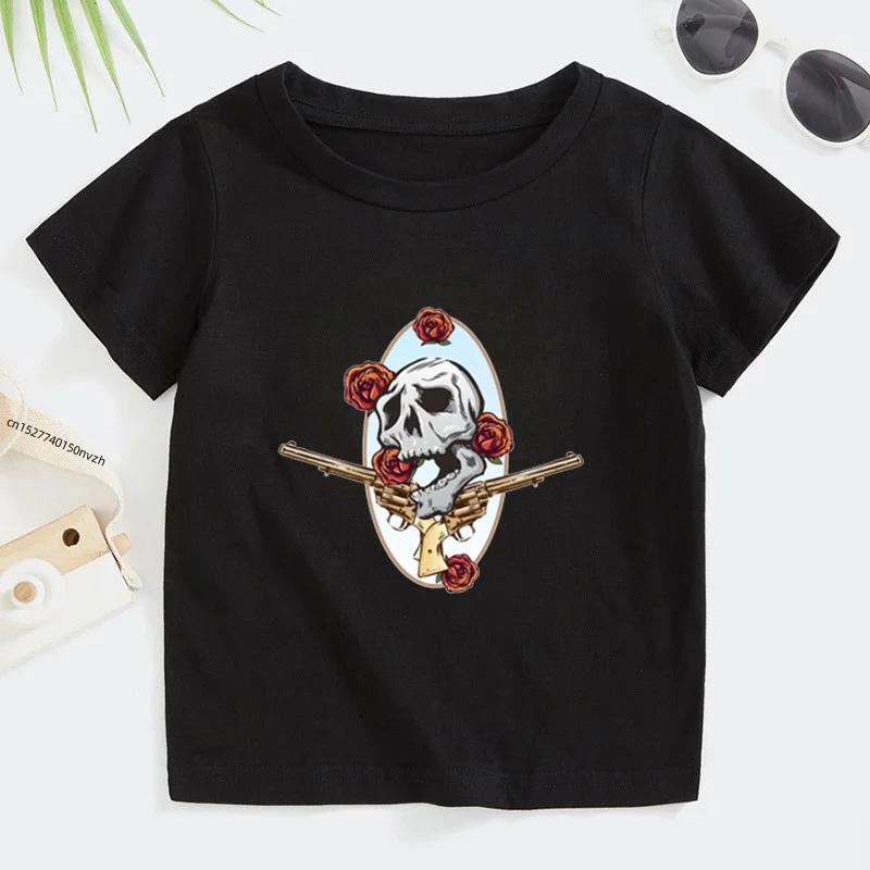 3t ~ 9t Rockband Pistole n Rosen Kinder T-Shirt Jungen und Mädchen Kpop Musik Kurzarm Tops Kinder Freizeit kleidung