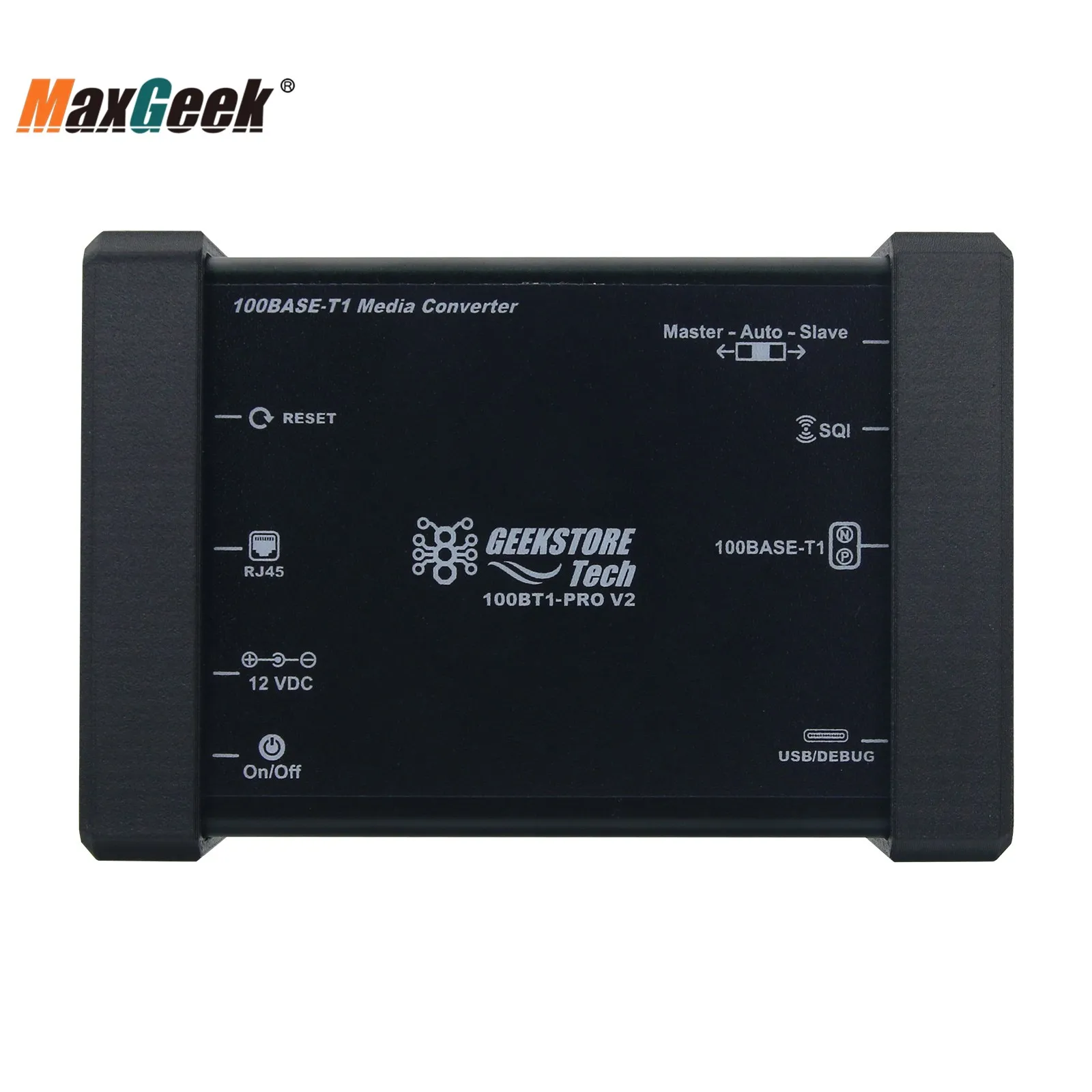 Maxgeek 100BT1-PRO2 Convertitore Ethernet per veicoli da 100 Mbps a convertitore multimediale Ethernet standard RJ45 con interfaccia HMTD (opzionale)
