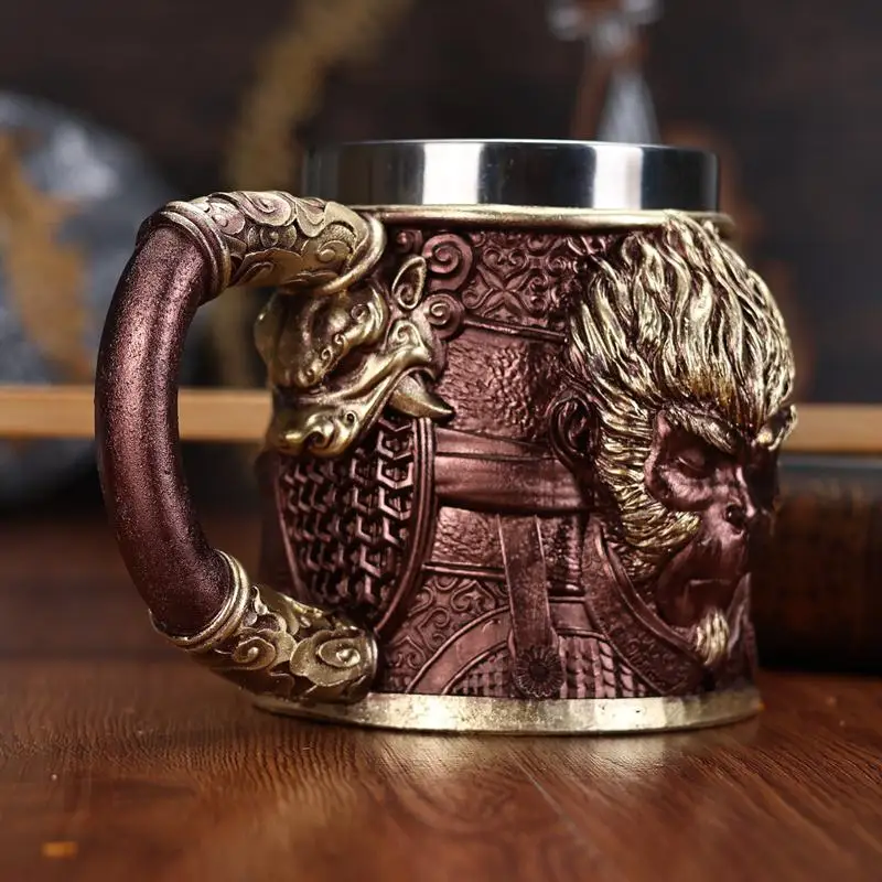Stainless Steel Beer Mug Featuring Mythical Monkey King Motif Inspired by Classic Eastern Legend Designed for Enthusiasts of Epi