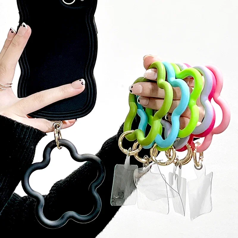 Colorful Cell Phone Lanyard with Wrist Tether Tab Soft Silicone Hanging Ring Anti-Lost Bracelet for IPhone Samsung Keychain