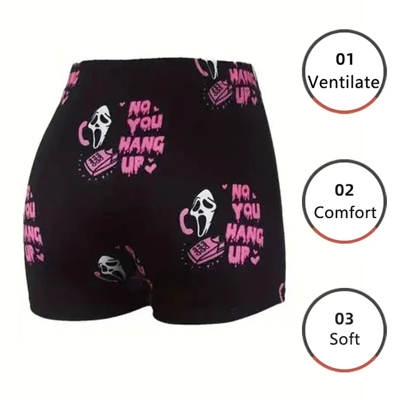 Women's Sleep Bottoms Boxers Shorts Pajamas Black S M L Casual Sports Fitness Cartoon Halloween Print Soft Breathable Comfortabl