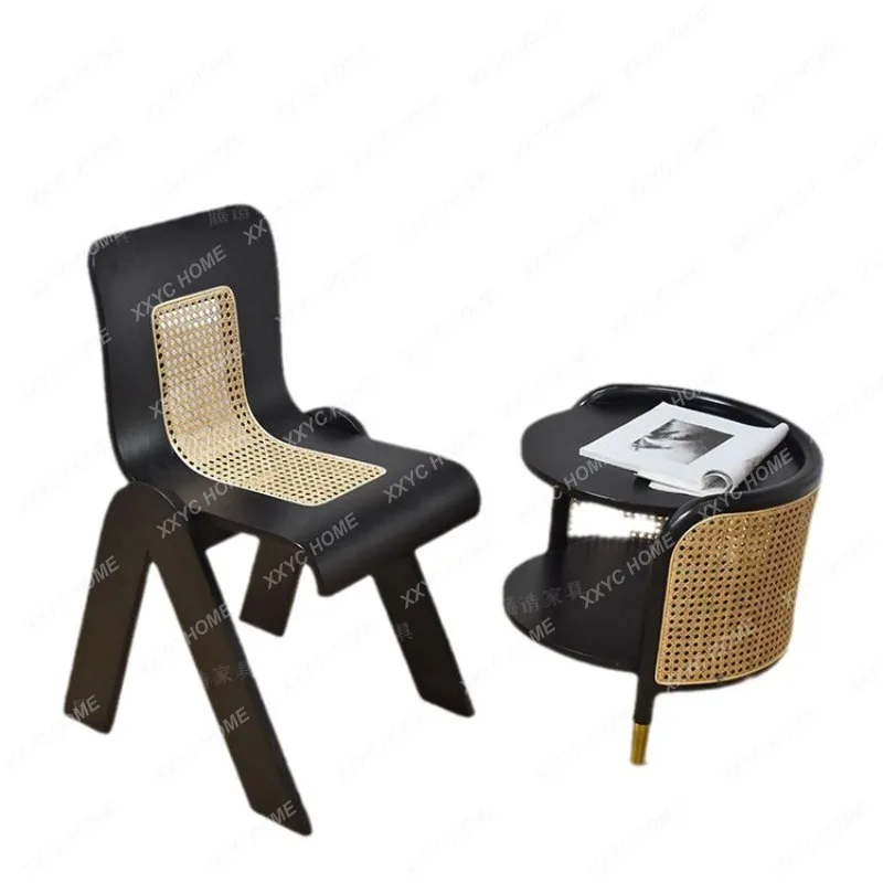 

Household Solid Wood Armchair Rattan Mid-Ancient Dining Chair Modern Minimalist Leisure Chair New Chinese Style