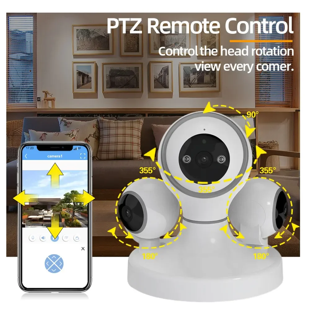 Three Dual Lens 12MP 8MP 4MP Outdoor Smart Home Wifi Dome PT Camera Support AI Human Detection PTZ Control Surveillance Camera